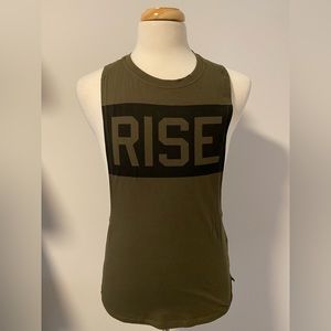 RISE Apparel Men’s Size Medium Gym Workout Olive Green Deep Cut Tank Top